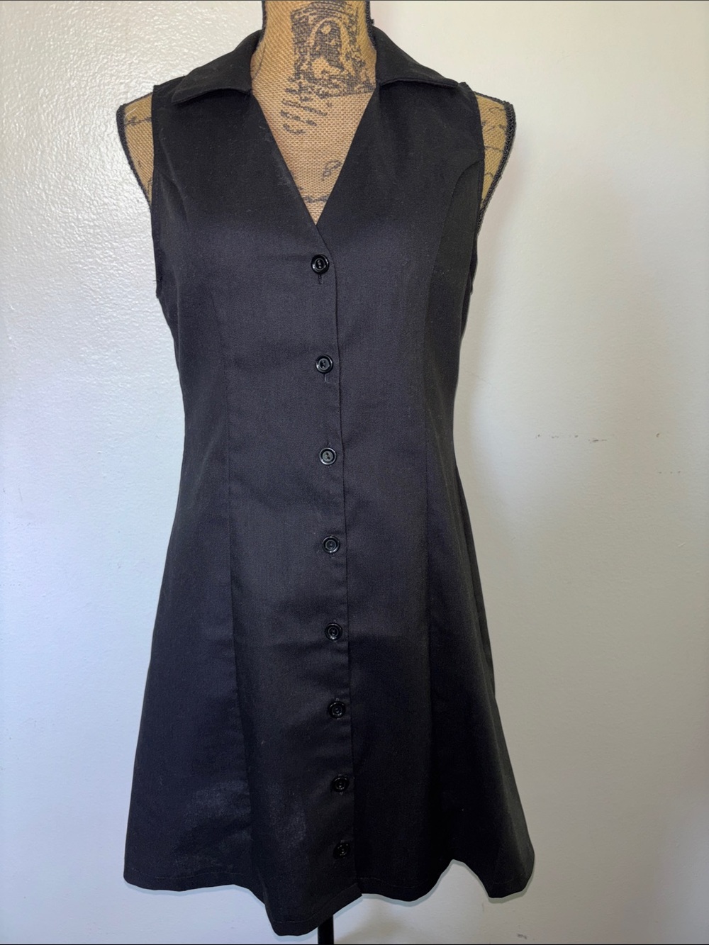 Monteau Los Angelos Sz L Sleeveless Black Button-Front A-Line Dress